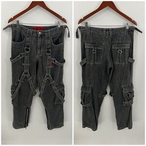 Tripp NYC Washed Black Relaxed Harness Cargo Jeans
